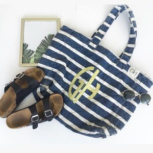 GILLY HICKS STRIPED NAVY AND GREEN TOTE BAG